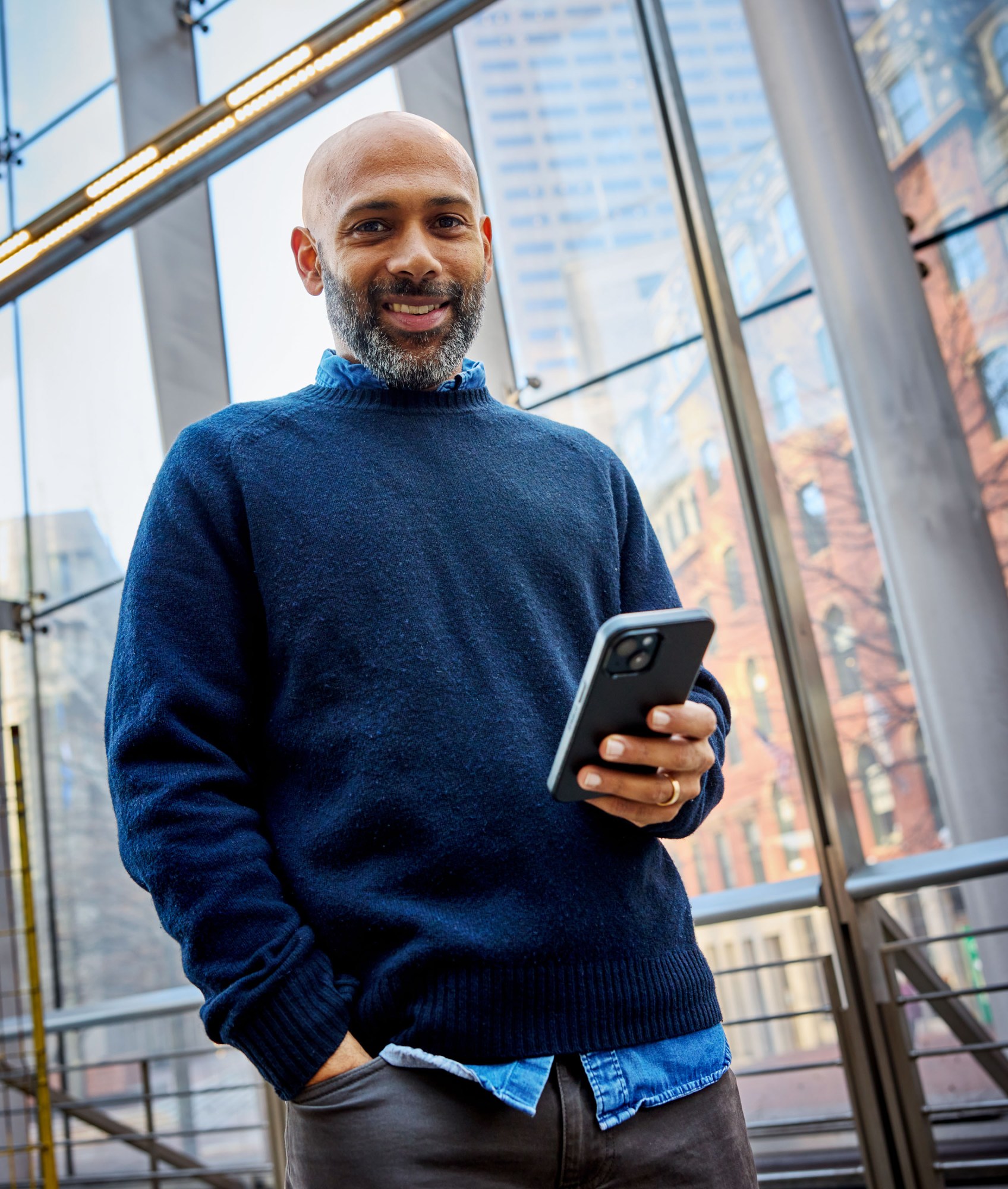 Karti Subramaian walking with his phone